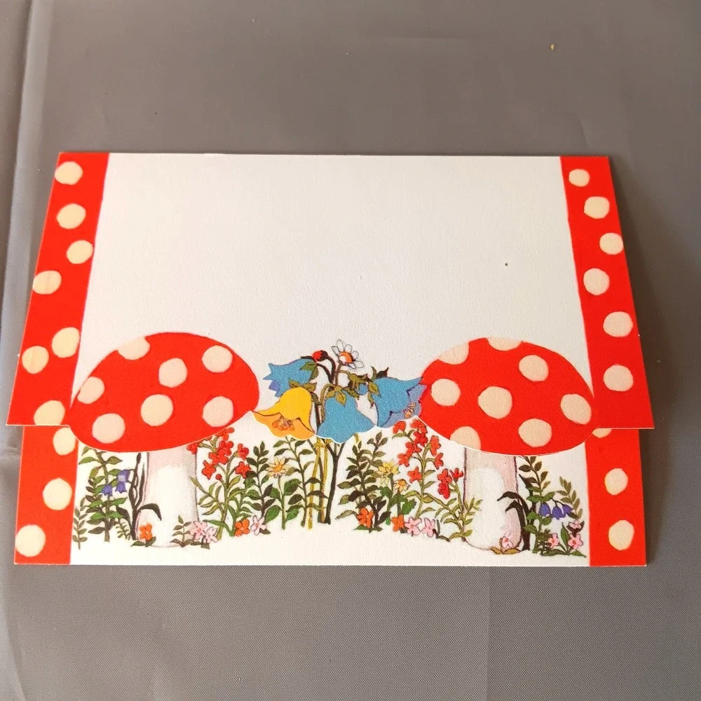 Vintage Mushroom‎ Stationery Ephemera Hallmark 70s Bird Floral Card Seal